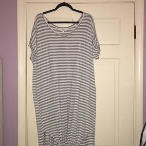 Grey and white striped Piko maxi dress